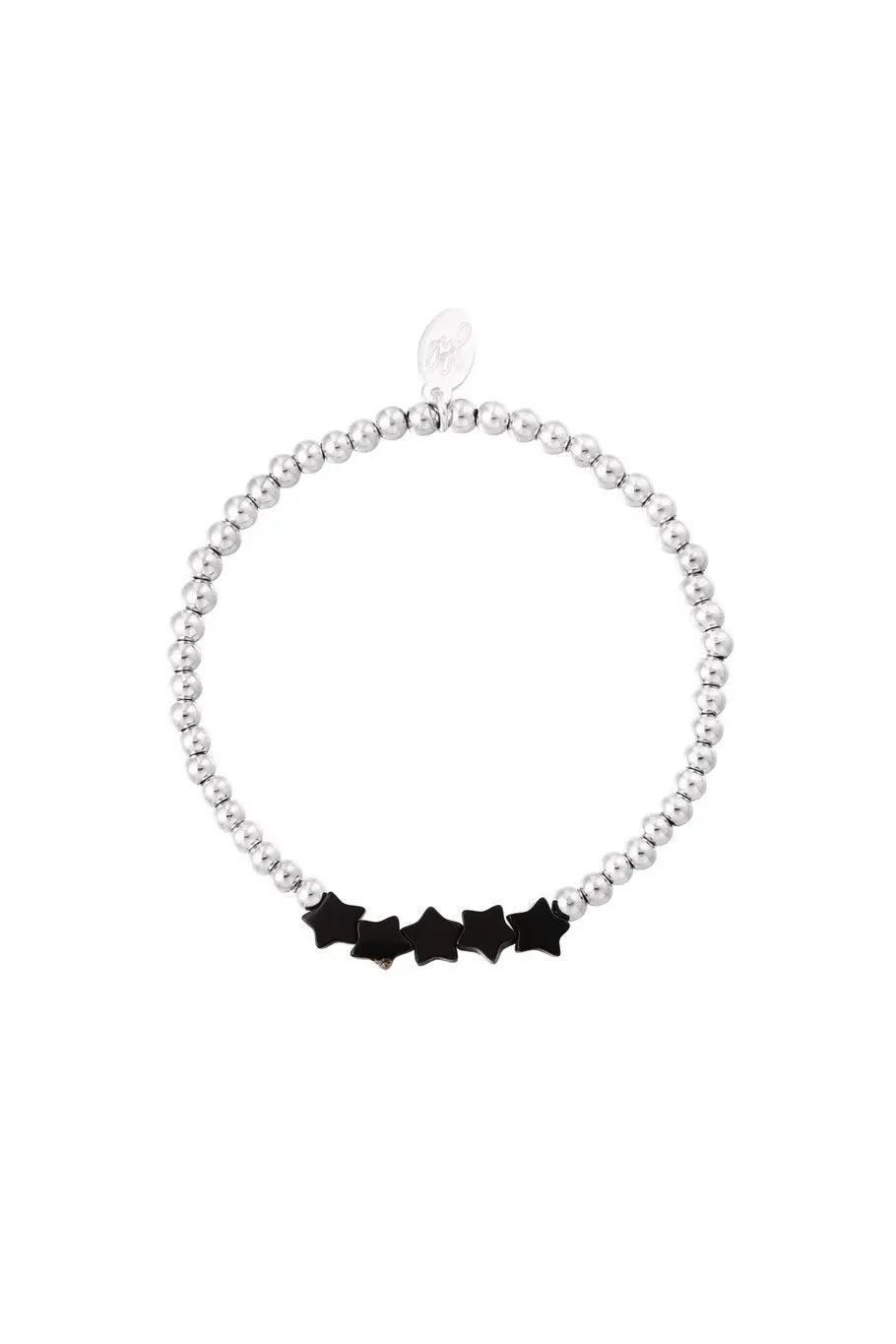 Гривна STAR BEADS – черно и сребристи мъниста, неръждаема стомана, Ø 17 см Versai