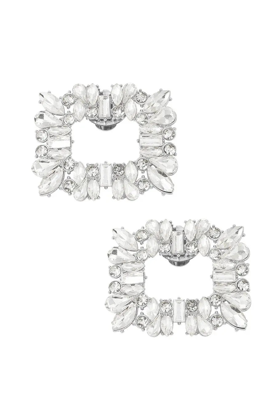 Клипси за обувки SQUARE DIAMOND – сребристи, метал/алуминий с кристали, 4.5×6.1 см Versai
