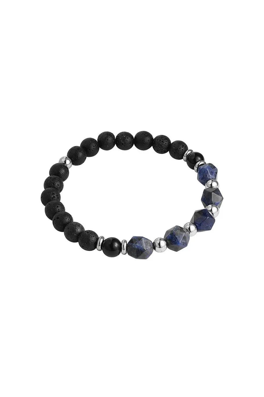 Мъжка гривна BEADS – черно и сиво, еластична, 18 см, мъниста за ежедневен стил Versai