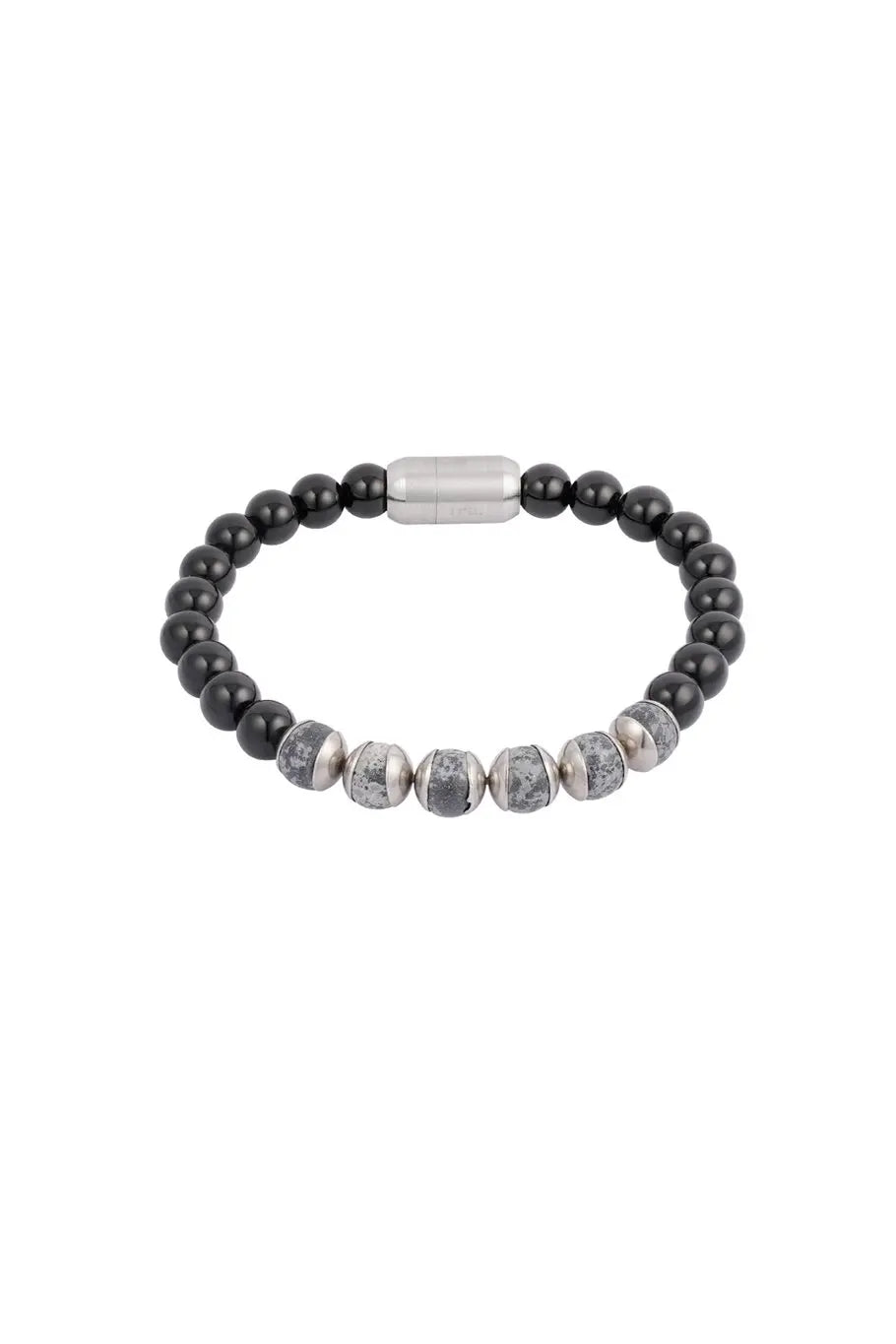 Мъжка гривна BEADS METAL – черно и сиво, еластична, 18 см, стилни мъниста за всеки ден Versai