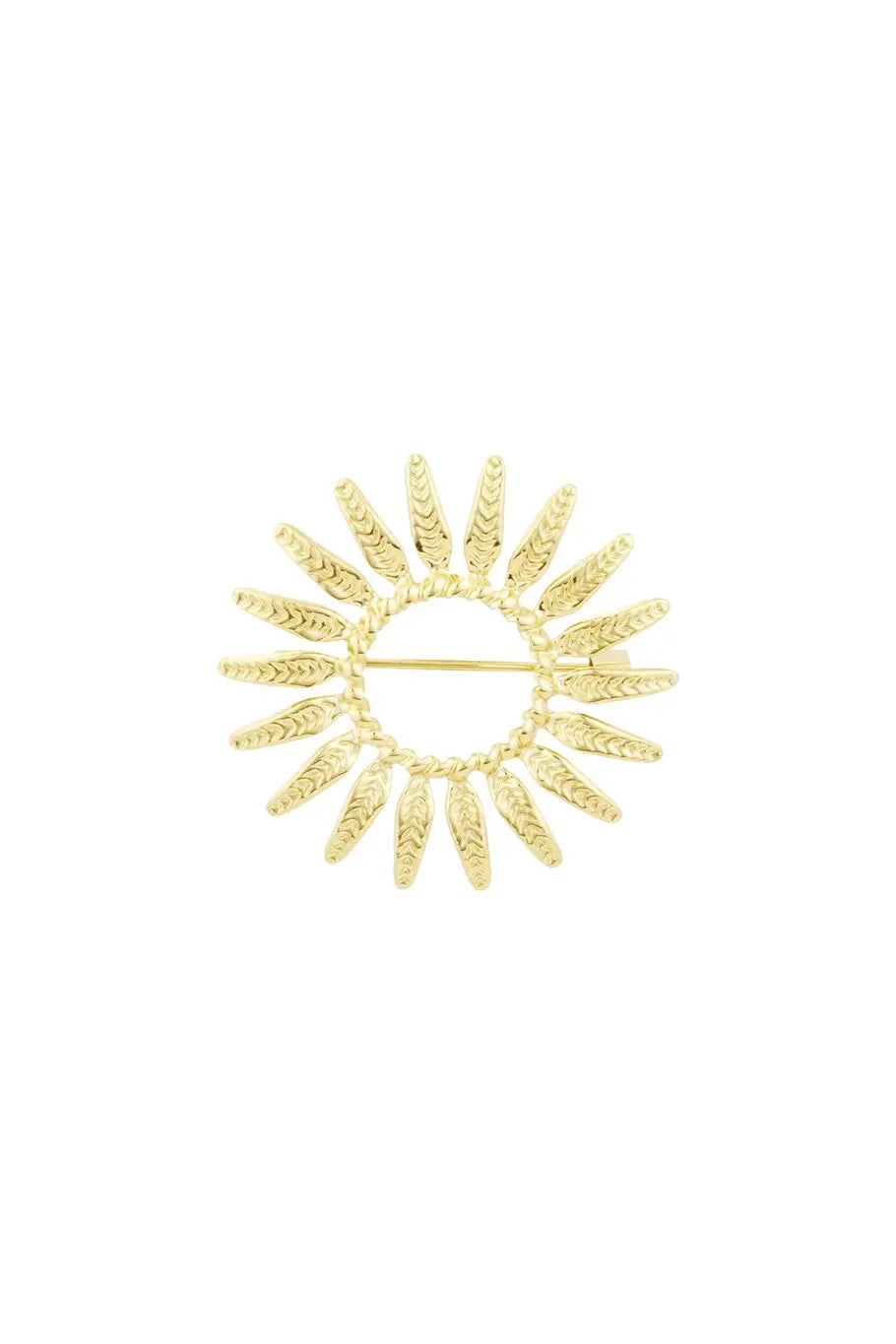 Брошка SUN PERFECT – златиста, неръждаема стомана, Ø 4.3 см, слънчев дизайн Versai