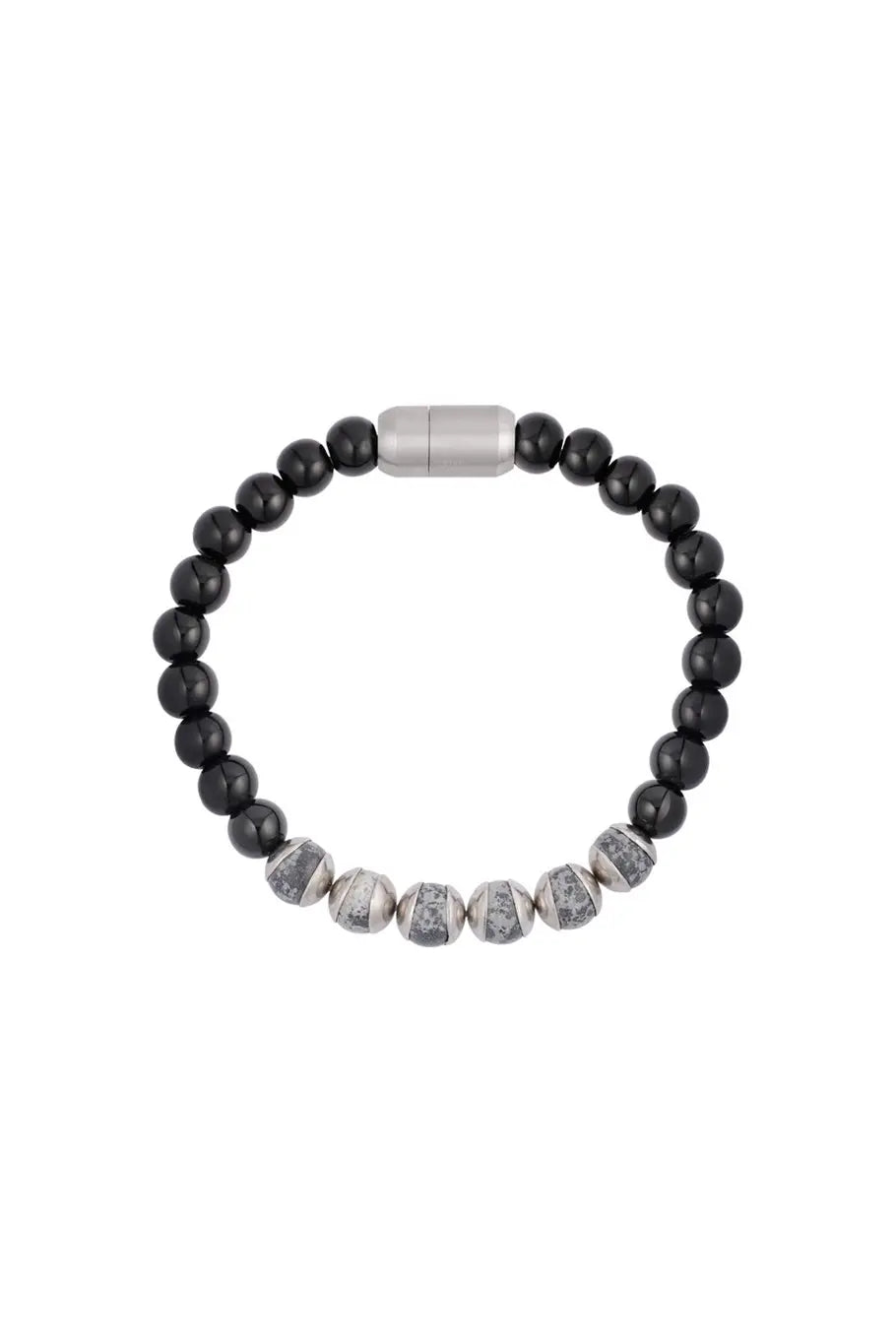 Мъжка гривна BEADS METAL – черно и сиво, еластична, 18 см, стилни мъниста за всеки ден Versai