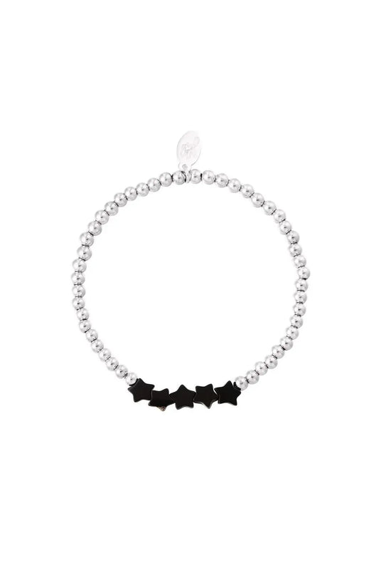 Гривна STAR BEADS – черно и сребристи мъниста, неръждаема стомана, Ø 17 см Versai