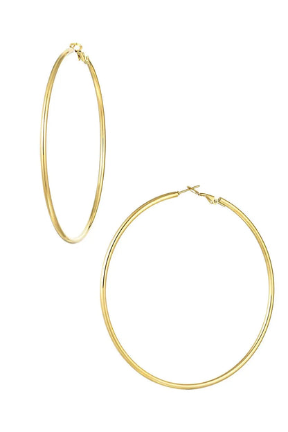 Позлатени обеци HOOP 8 см от неръждаема стомана – 14K златно покритие, широк модел Versai