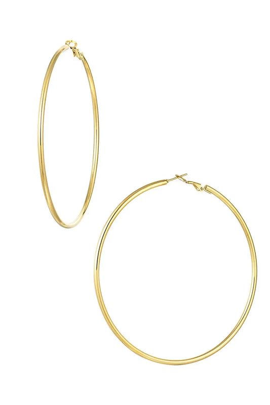 Позлатени обеци HOOP 8 см от неръждаема стомана – 14K златно покритие, широк модел Versai