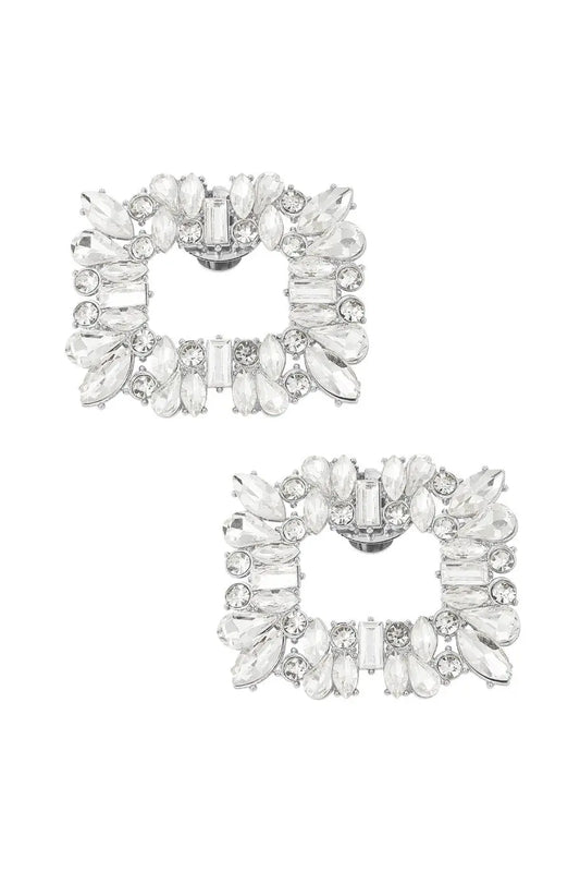 Клипси за обувки SQUARE DIAMOND – сребристи, метал/алуминий с кристали, 4.5×6.1 см Versai