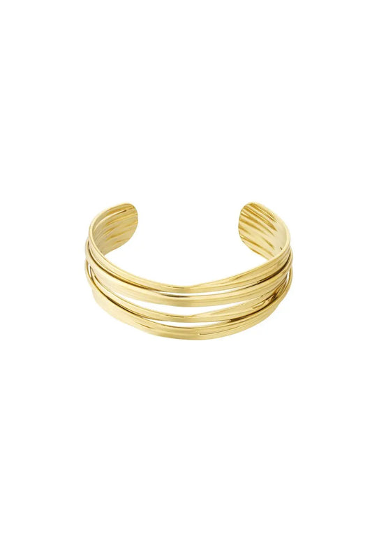 Гривна CUFF BRACELET – отворена, регулируема, златиста, от неръждаема стомана Versai