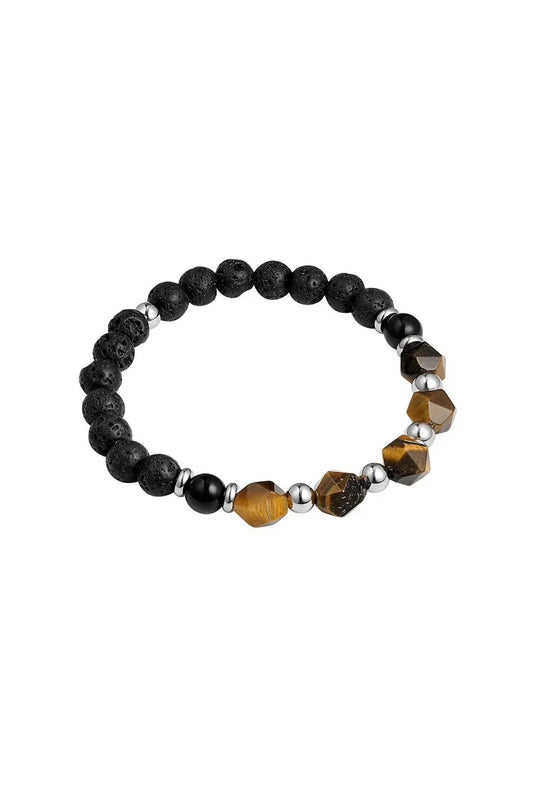 Мъжка гривна BEADS – черно и кафяво, еластична, 18 см, стилни мъниста за ежедневно носене Versai