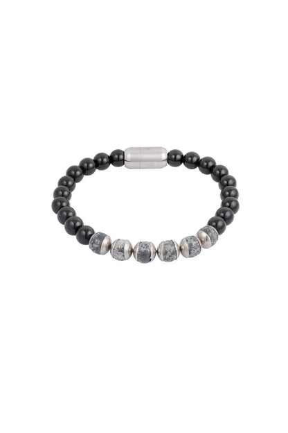 Мъжка гривна BEADS METAL – черно и сиво, еластична, 18 см, стилни мъниста за всеки ден Versai