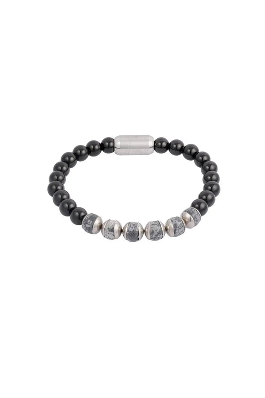 Мъжка гривна BEADS METAL – черно и сиво, еластична, 18 см, стилни мъниста за всеки ден Versai