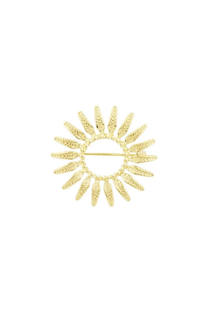 Брошка SUN PERFECT – златиста, неръждаема стомана, Ø 4.3 см, слънчев дизайн Versai