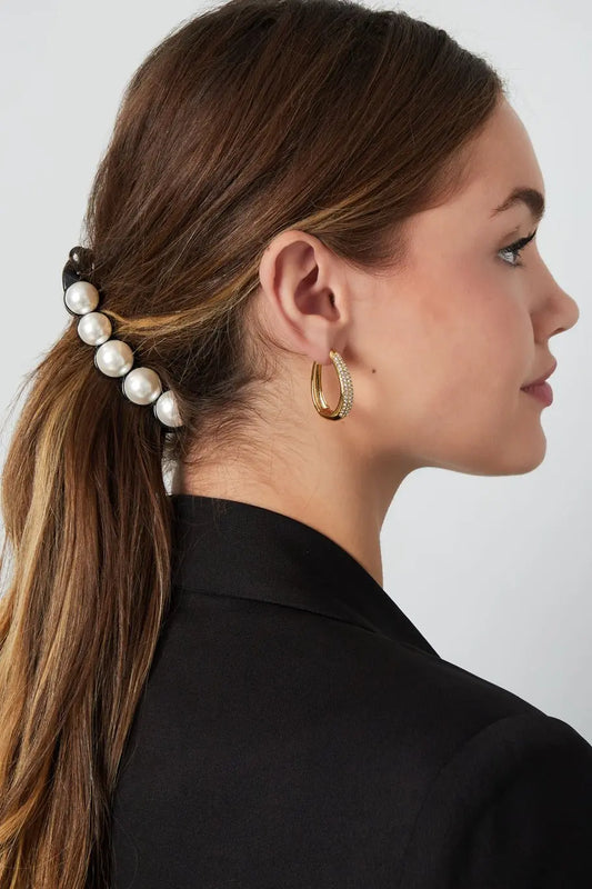 Щипка за коса HAIR CLIP PEARLS – черна с перли, 10 см Versai