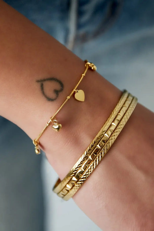 Гривна MINI HEARTS – златиста, неръждаема стомана с 14K позлата, 16 см + 3 см удължение, фини сърца Versai