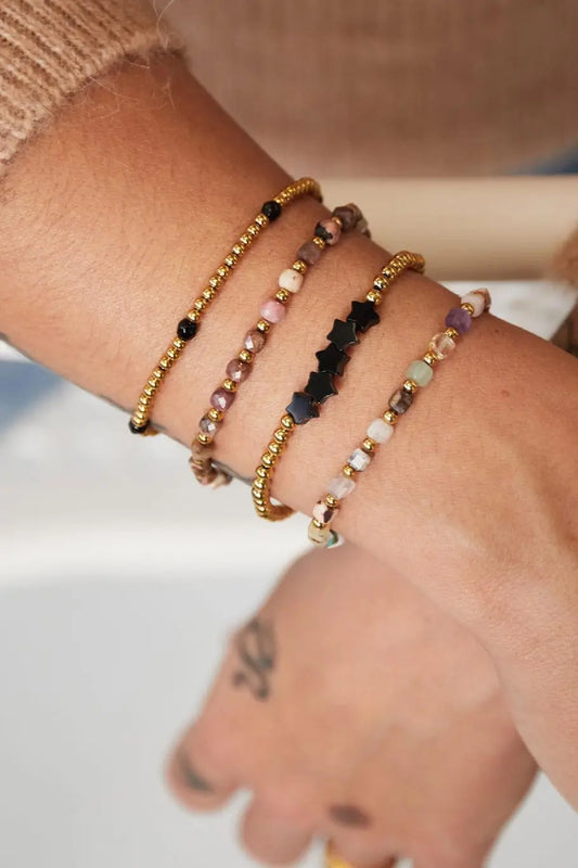 Гривна STAR BEADS – черно и сребристи мъниста, неръждаема стомана, Ø 17 см Versai