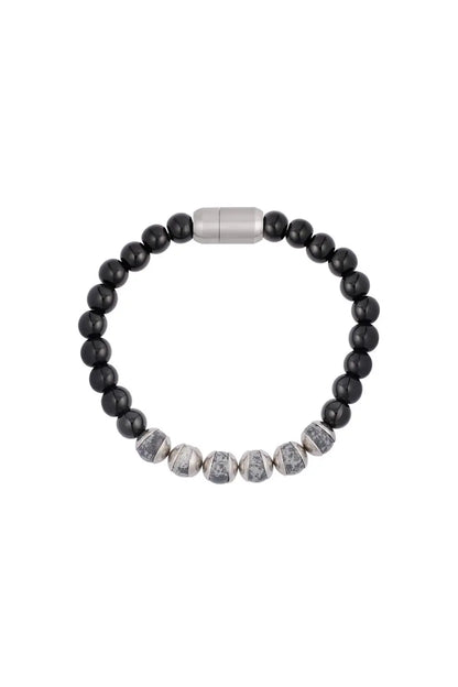 Мъжка гривна BEADS METAL – черно и сиво, еластична, 18 см, стилни мъниста за всеки ден Versai