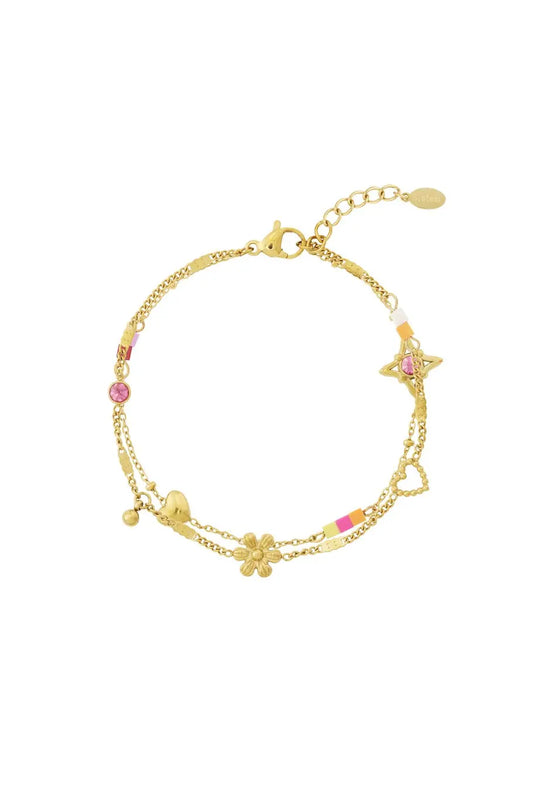 Гривна FLOWER CHARM – неръждаема стомана, златиста, с висулка цвете, 16 см + 3 см удължение Versai