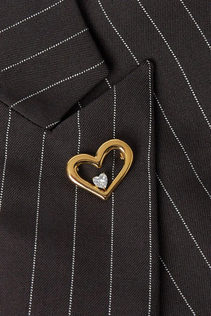 Брошка BLING HEART – златиста, блестяща, неръждаема стомана, сърце с камъни Versai
