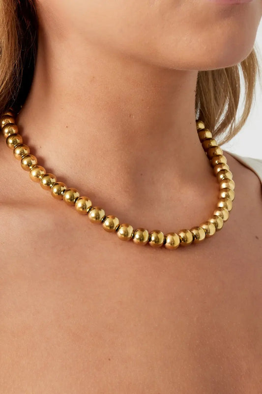 Колие HOLLOW BEAD – 10 мм мъниста, неръждаема стомана, златисто, 45 см + 5 см удължение Versai