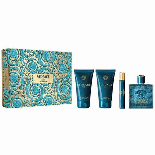 Versace Eros 100ml EDP + After Shave Balm 75ml + Shower Gel 75ml + 10ml EDP Подаръчен комплект за мъже Versace