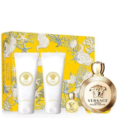 Versace Eros 100ml EDP + Body Lotion 150ml + Shower Gel 100ml + 5ml EDP Подаръчен комплект за жени Versace